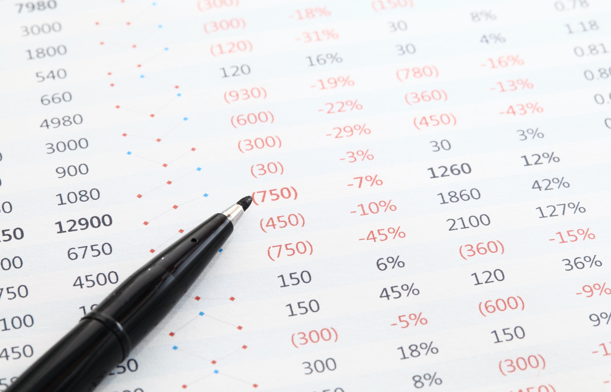 Data spreadsheet and pen